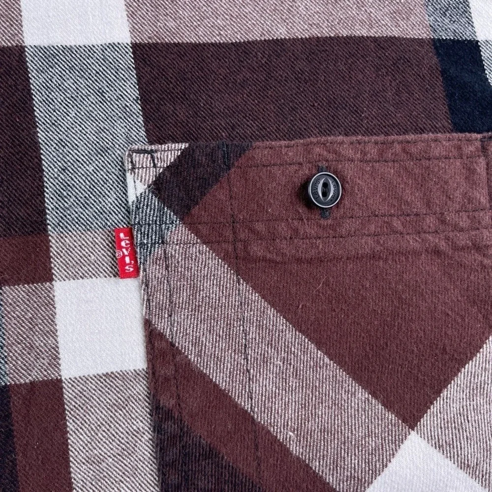 Levis Shirt Mens Large Brown Plaid Flannel Button‎ Up Outdoors Hiking Casual